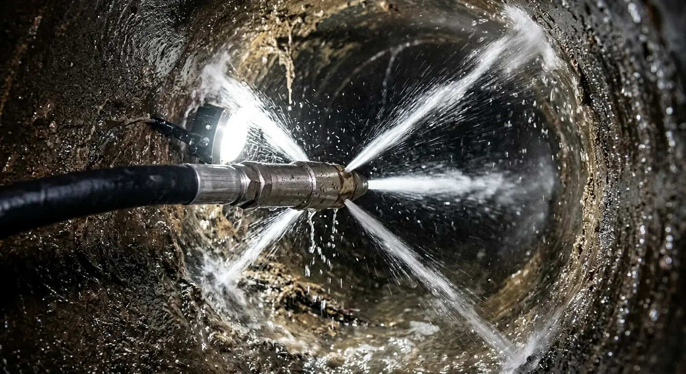 High-pressure hydro jetting nozzle cleaning sewer pipe for Sewer Cleanout in Graham
